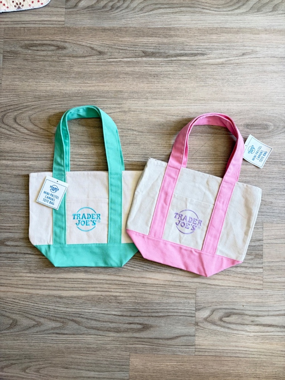 X2 Trader Joe's Special Edition Mini Pastel Canvas Tote Bag 2026 PINK GREEN